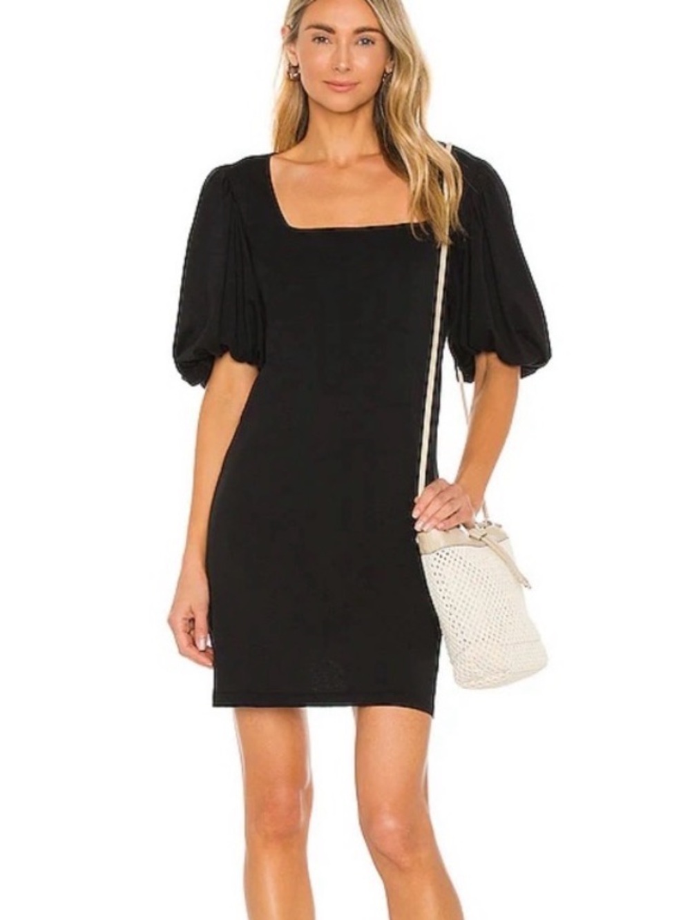 FRAME Nina puff sleeve Square neck little Black Dress